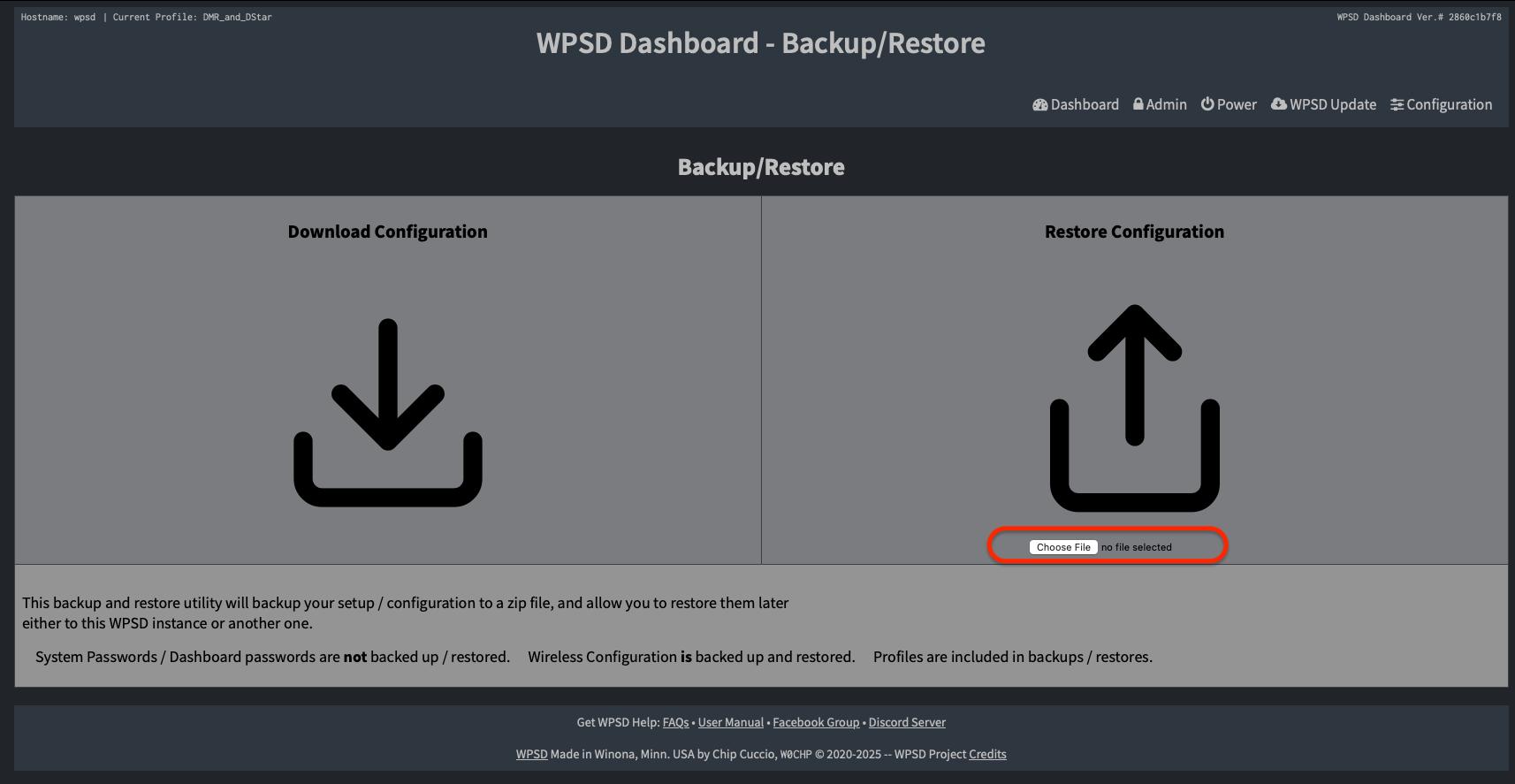 Backup/Restore - Choose File