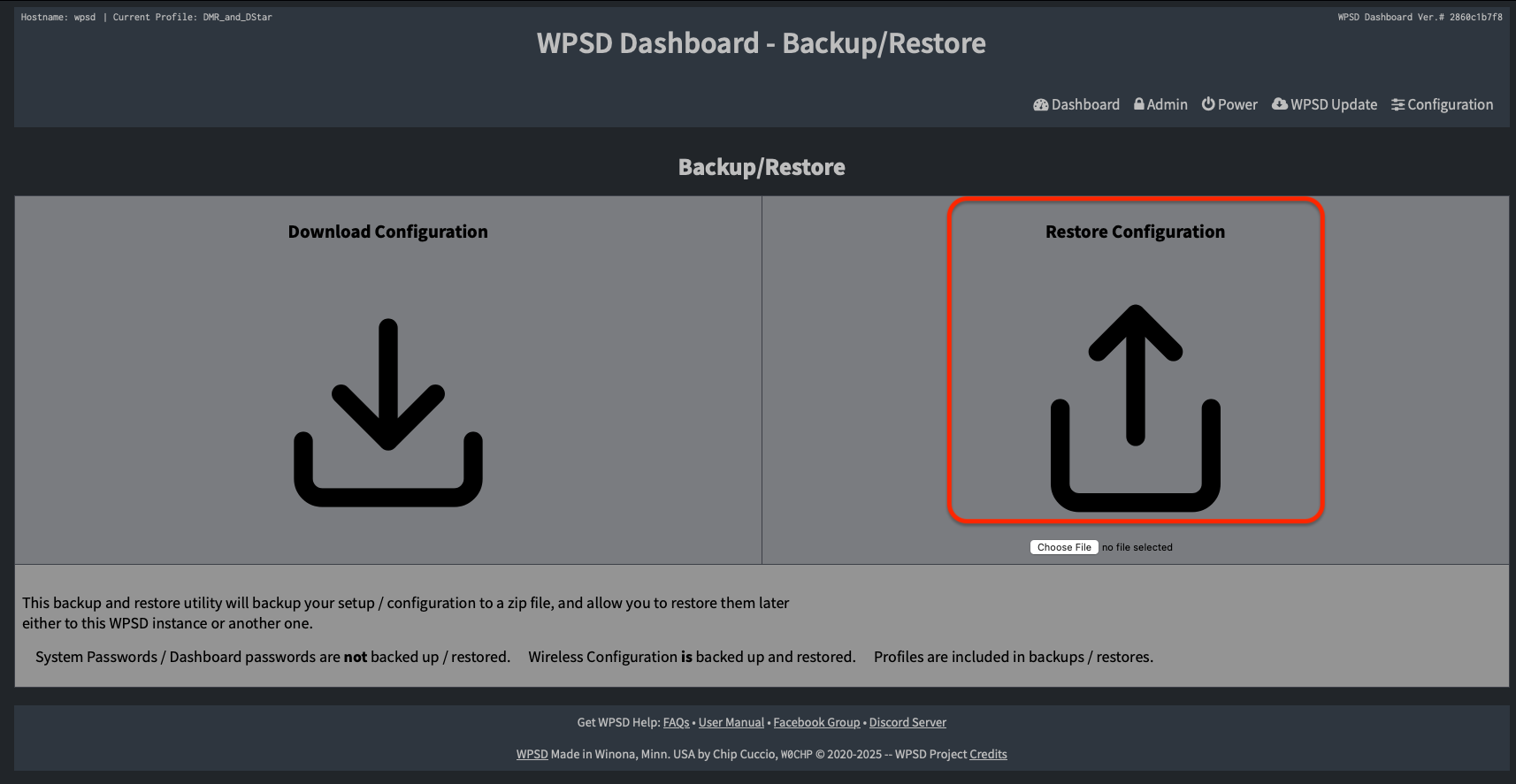 Backup/Restore - Upload